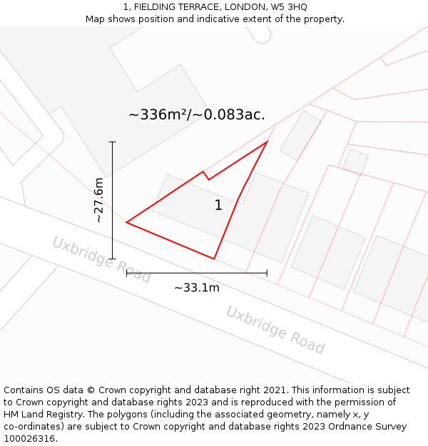 1, FIELDING TERRACE, LONDON, W5 3HQ: Plot and title map