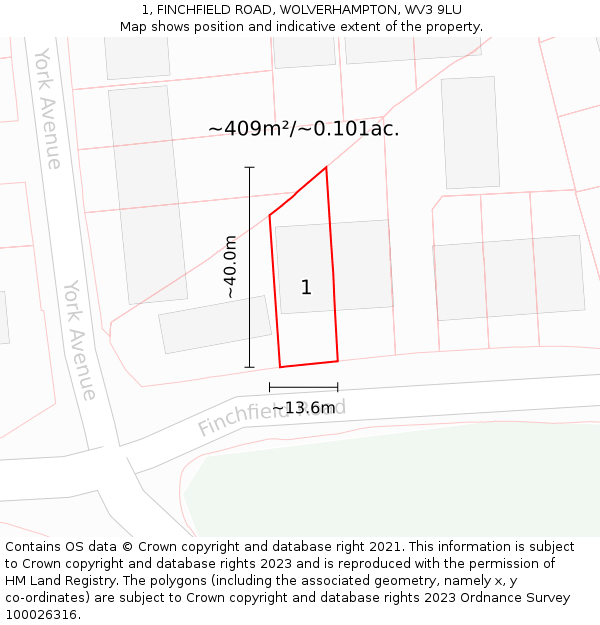 1, FINCHFIELD ROAD, WOLVERHAMPTON, WV3 9LU: Plot and title map