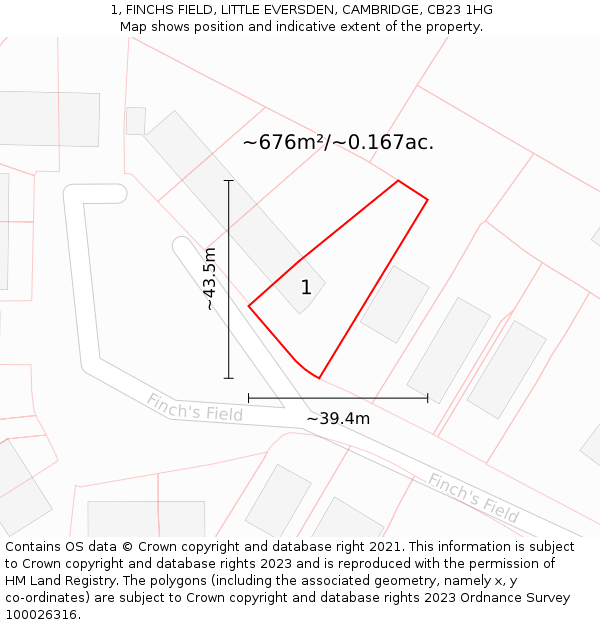 1, FINCHS FIELD, LITTLE EVERSDEN, CAMBRIDGE, CB23 1HG: Plot and title map