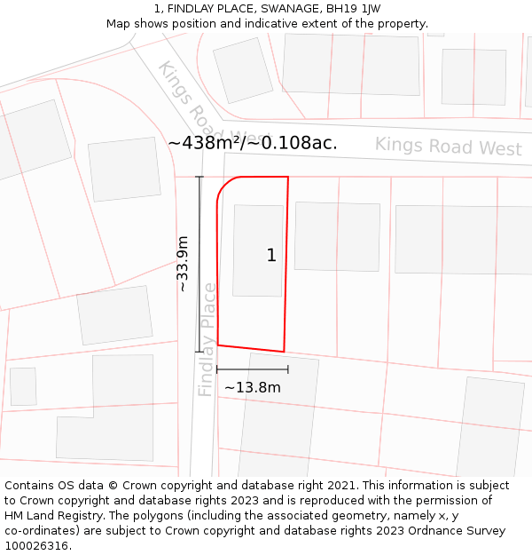 1, FINDLAY PLACE, SWANAGE, BH19 1JW: Plot and title map