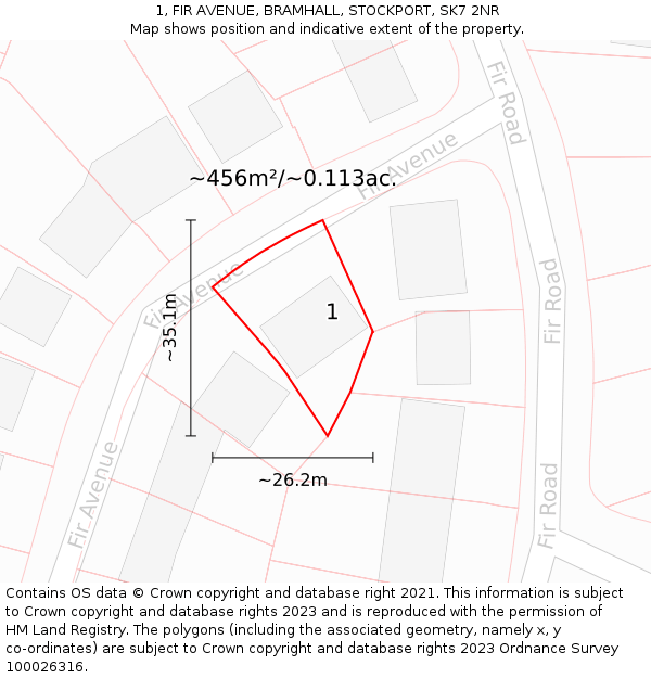 1, FIR AVENUE, BRAMHALL, STOCKPORT, SK7 2NR: Plot and title map