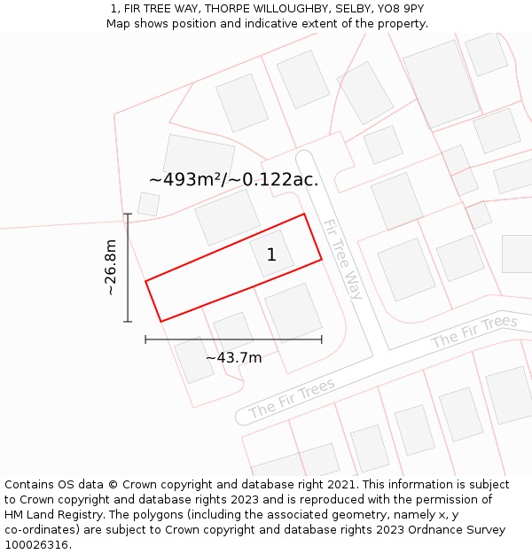 1, FIR TREE WAY, THORPE WILLOUGHBY, SELBY, YO8 9PY: Plot and title map