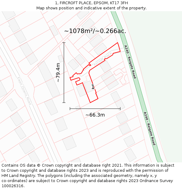 1, FIRCROFT PLACE, EPSOM, KT17 3FH: Plot and title map