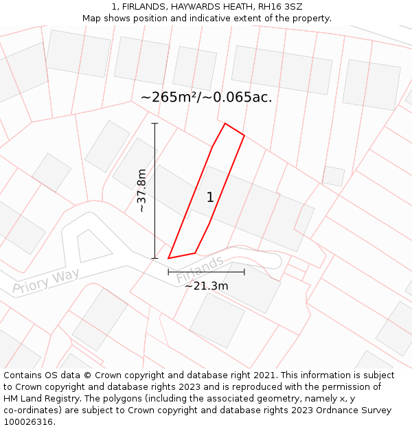 1, FIRLANDS, HAYWARDS HEATH, RH16 3SZ: Plot and title map