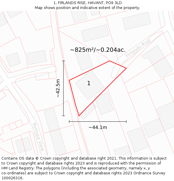 1, FIRLANDS RISE, HAVANT, PO9 3LD: Plot and title map