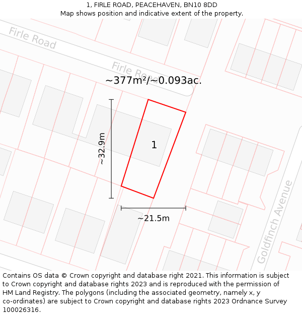 1, FIRLE ROAD, PEACEHAVEN, BN10 8DD: Plot and title map