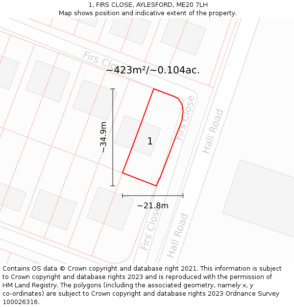 1, FIRS CLOSE, AYLESFORD, ME20 7LH: Plot and title map