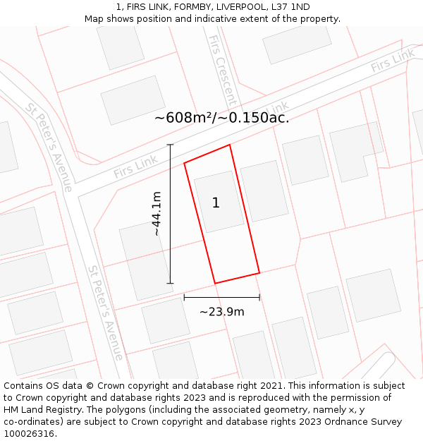 1, FIRS LINK, FORMBY, LIVERPOOL, L37 1ND: Plot and title map