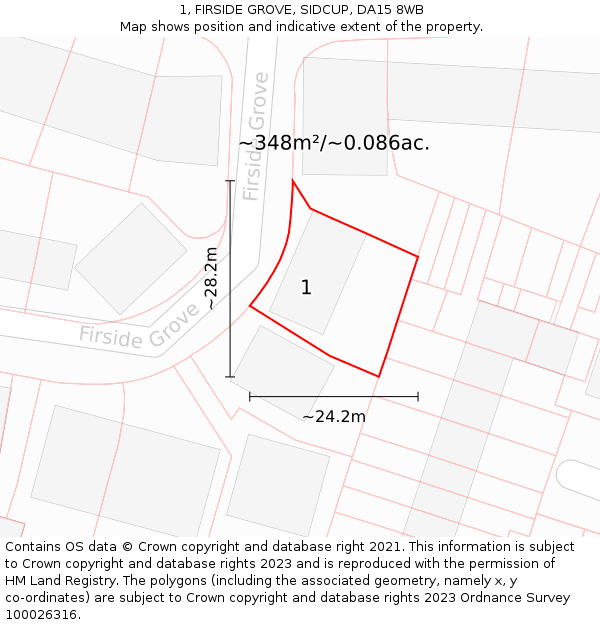 1, FIRSIDE GROVE, SIDCUP, DA15 8WB: Plot and title map