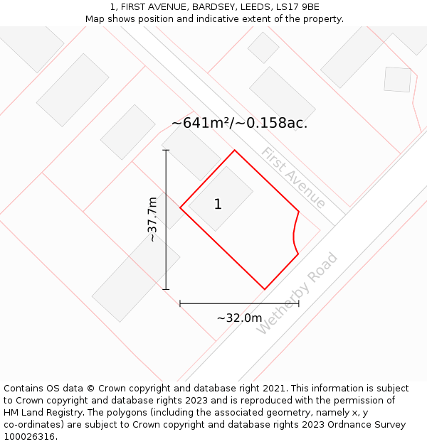 1, FIRST AVENUE, BARDSEY, LEEDS, LS17 9BE: Plot and title map