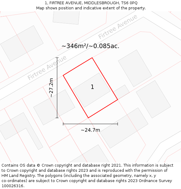 1, FIRTREE AVENUE, MIDDLESBROUGH, TS6 0PQ: Plot and title map