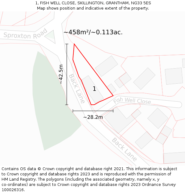 1, FISH WELL CLOSE, SKILLINGTON, GRANTHAM, NG33 5ES: Plot and title map