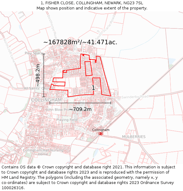 1, FISHER CLOSE, COLLINGHAM, NEWARK, NG23 7SL: Plot and title map