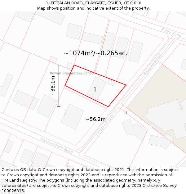 1, FITZALAN ROAD, CLAYGATE, ESHER, KT10 0LX: Plot and title map