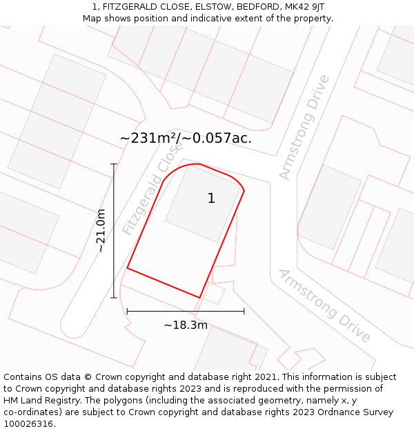 1, FITZGERALD CLOSE, ELSTOW, BEDFORD, MK42 9JT: Plot and title map