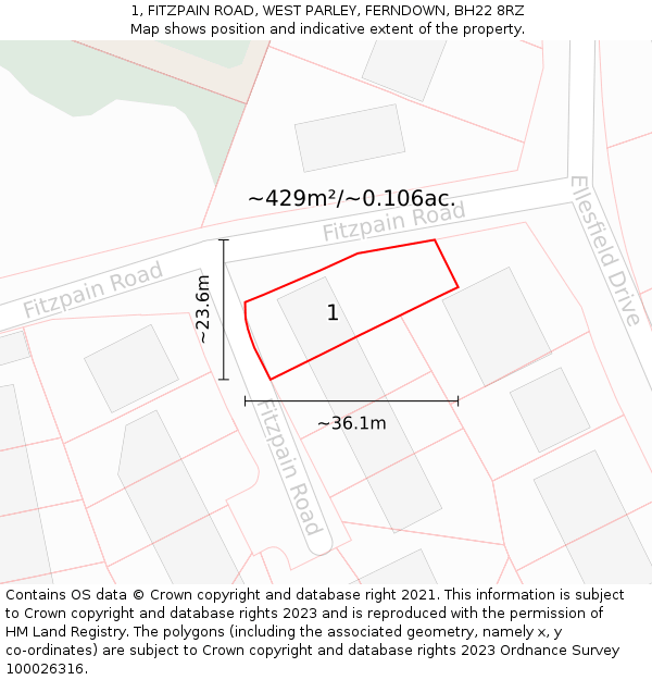 1, FITZPAIN ROAD, WEST PARLEY, FERNDOWN, BH22 8RZ: Plot and title map