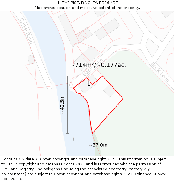 1, FIVE RISE, BINGLEY, BD16 4DT: Plot and title map