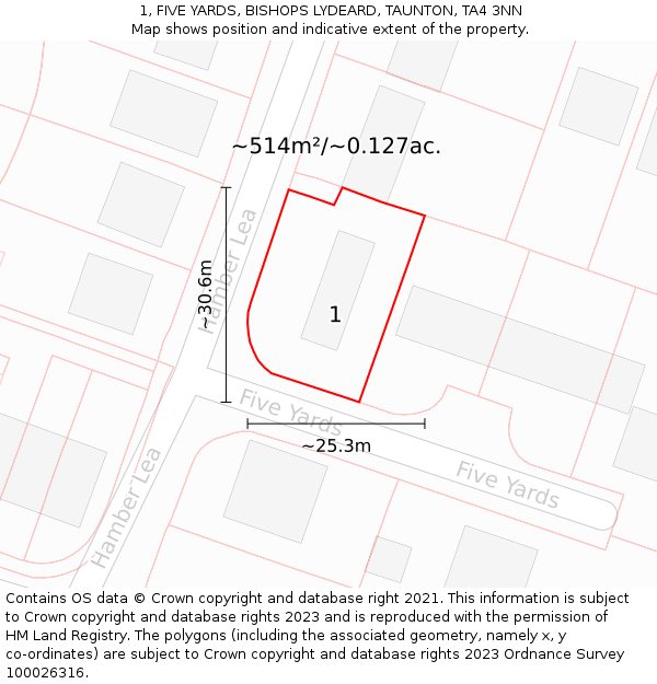 1, FIVE YARDS, BISHOPS LYDEARD, TAUNTON, TA4 3NN: Plot and title map