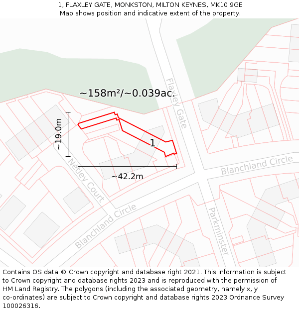 1, FLAXLEY GATE, MONKSTON, MILTON KEYNES, MK10 9GE: Plot and title map