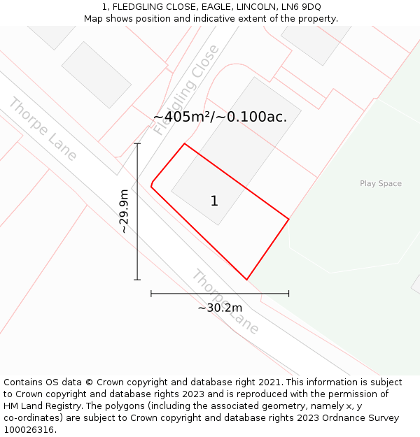 1, FLEDGLING CLOSE, EAGLE, LINCOLN, LN6 9DQ: Plot and title map