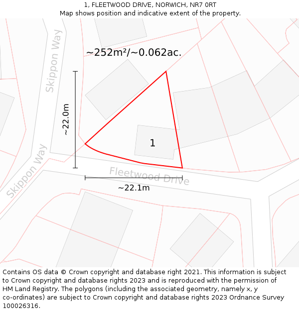 1, FLEETWOOD DRIVE, NORWICH, NR7 0RT: Plot and title map