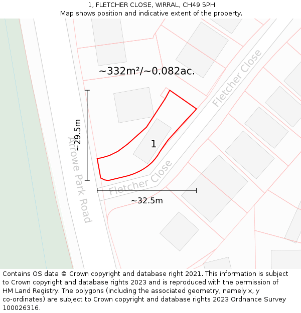 1, FLETCHER CLOSE, WIRRAL, CH49 5PH: Plot and title map