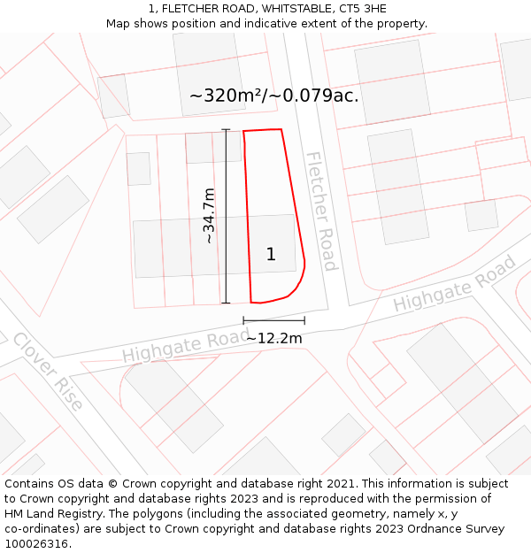 1, FLETCHER ROAD, WHITSTABLE, CT5 3HE: Plot and title map