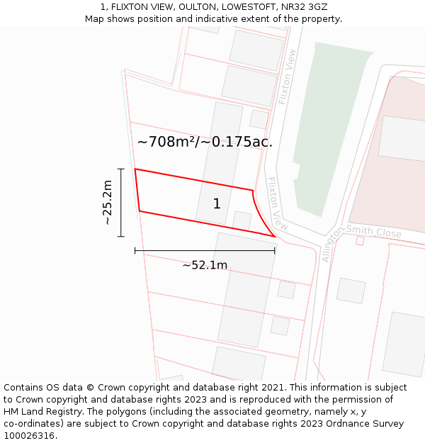 1, FLIXTON VIEW, OULTON, LOWESTOFT, NR32 3GZ: Plot and title map