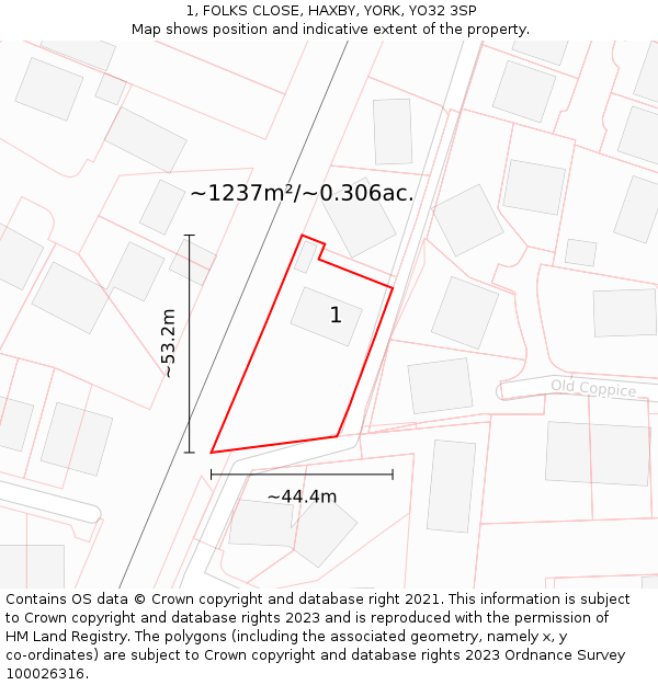 1, FOLKS CLOSE, HAXBY, YORK, YO32 3SP: Plot and title map