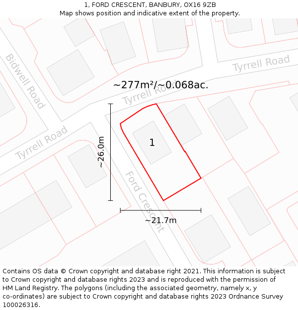 1, FORD CRESCENT, BANBURY, OX16 9ZB: Plot and title map