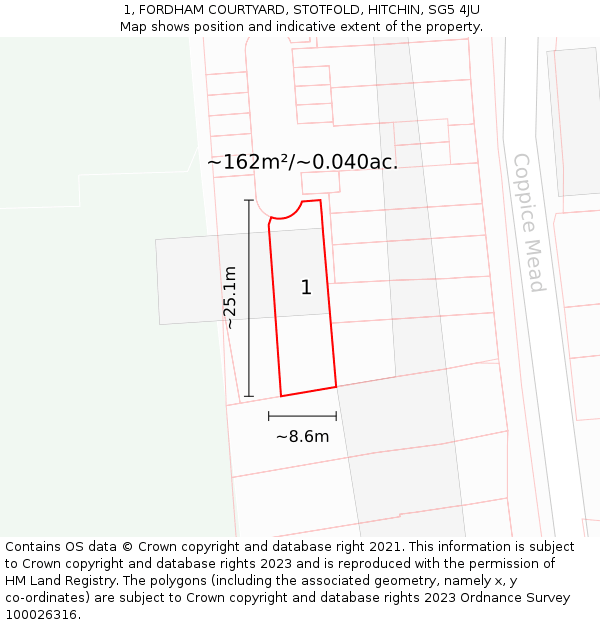 1, FORDHAM COURTYARD, STOTFOLD, HITCHIN, SG5 4JU: Plot and title map