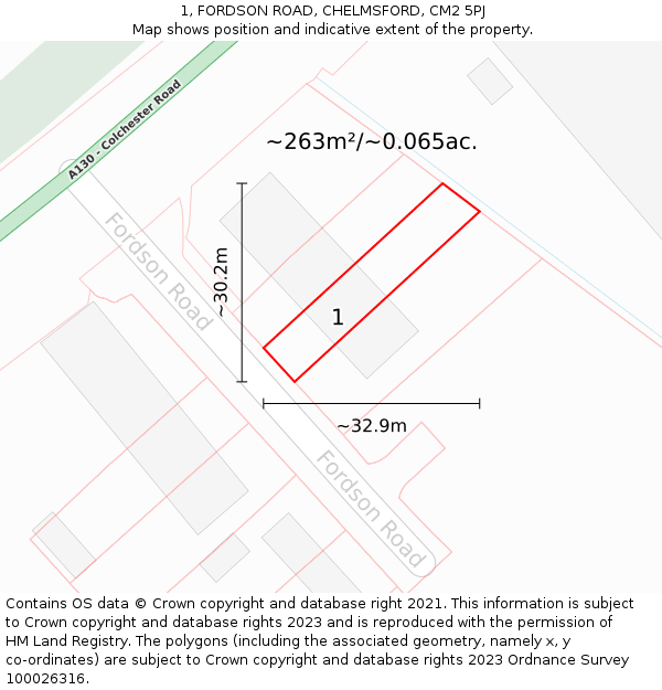 1, FORDSON ROAD, CHELMSFORD, CM2 5PJ: Plot and title map