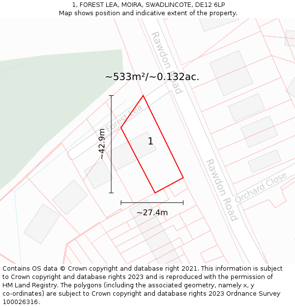 1, FOREST LEA, MOIRA, SWADLINCOTE, DE12 6LP: Plot and title map