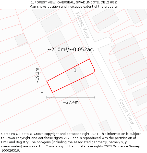 1, FOREST VIEW, OVERSEAL, SWADLINCOTE, DE12 6GZ: Plot and title map