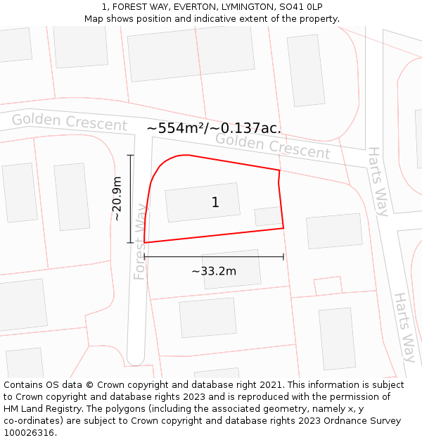 1, FOREST WAY, EVERTON, LYMINGTON, SO41 0LP: Plot and title map