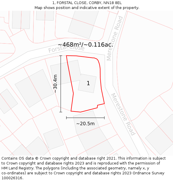 1, FORSTAL CLOSE, CORBY, NN18 8EL: Plot and title map