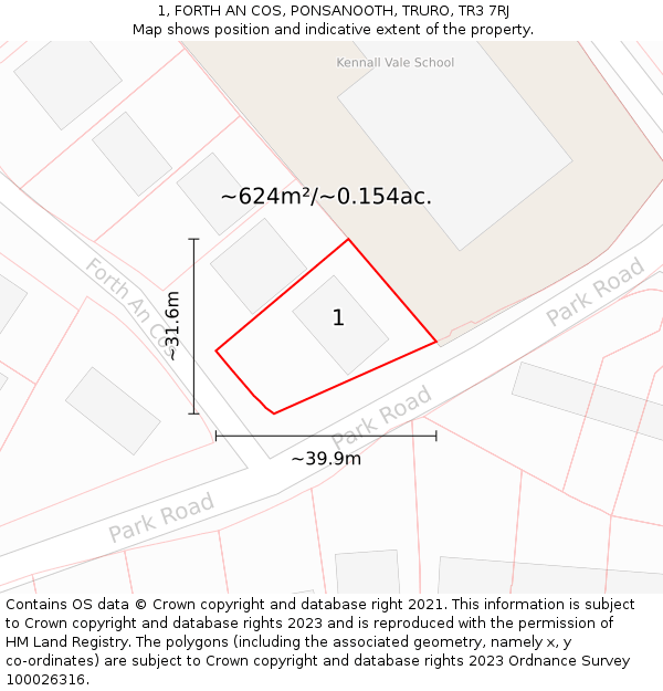 1, FORTH AN COS, PONSANOOTH, TRURO, TR3 7RJ: Plot and title map