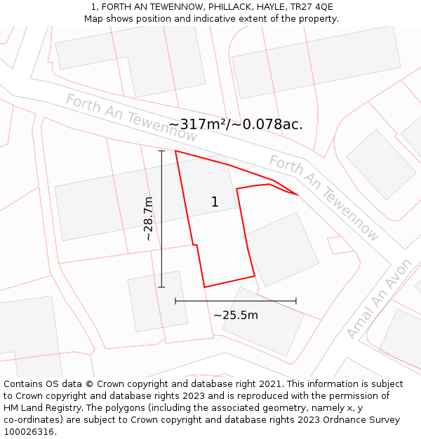 1, FORTH AN TEWENNOW, PHILLACK, HAYLE, TR27 4QE: Plot and title map