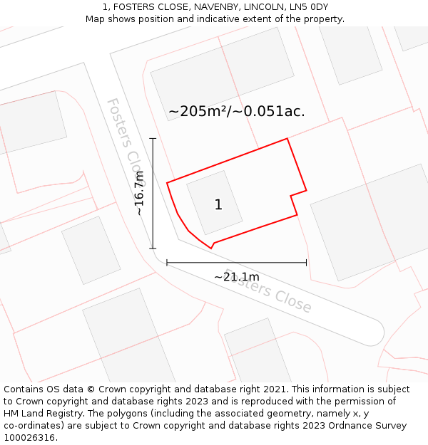 1, FOSTERS CLOSE, NAVENBY, LINCOLN, LN5 0DY: Plot and title map