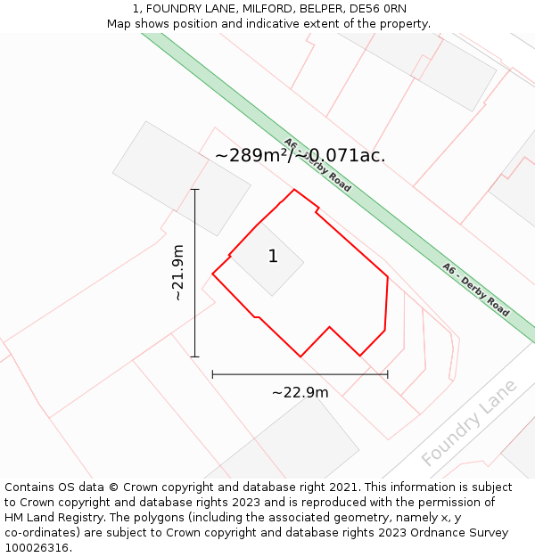 1, FOUNDRY LANE, MILFORD, BELPER, DE56 0RN: Plot and title map