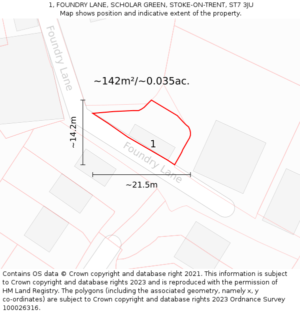 1, FOUNDRY LANE, SCHOLAR GREEN, STOKE-ON-TRENT, ST7 3JU: Plot and title map