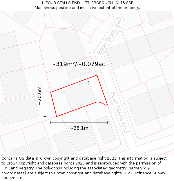 1, FOUR STALLS END, LITTLEBOROUGH, OL15 8SB: Plot and title map