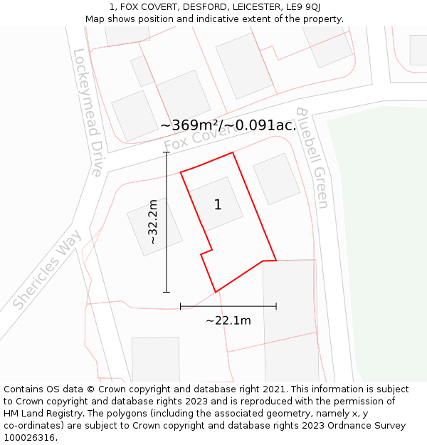 1, FOX COVERT, DESFORD, LEICESTER, LE9 9QJ: Plot and title map