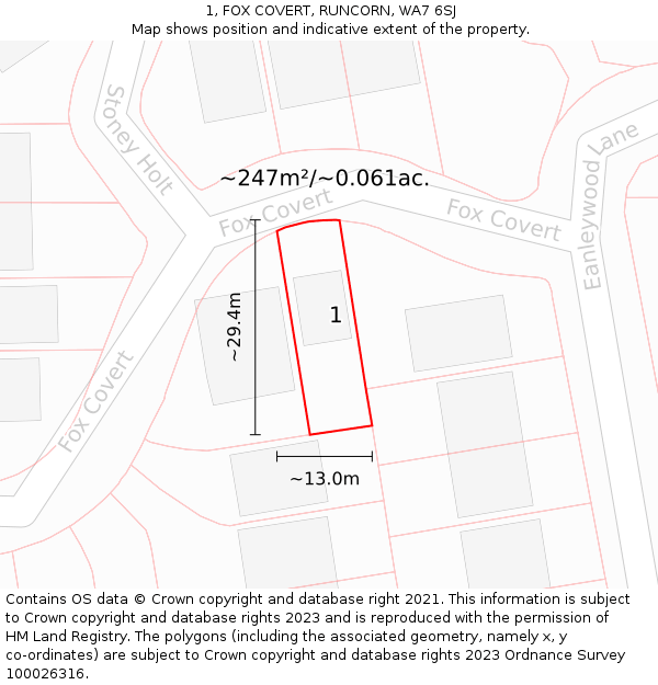 1, FOX COVERT, RUNCORN, WA7 6SJ: Plot and title map