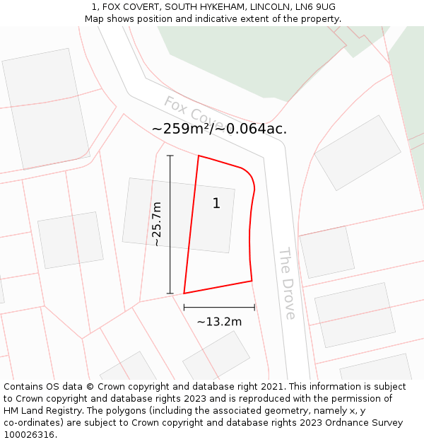 1, FOX COVERT, SOUTH HYKEHAM, LINCOLN, LN6 9UG: Plot and title map