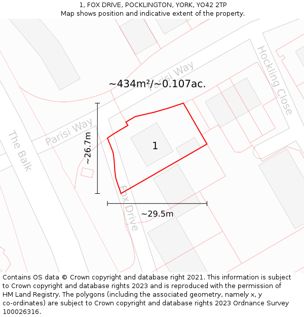 1, FOX DRIVE, POCKLINGTON, YORK, YO42 2TP: Plot and title map