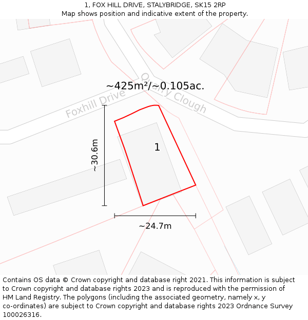 1, FOX HILL DRIVE, STALYBRIDGE, SK15 2RP: Plot and title map