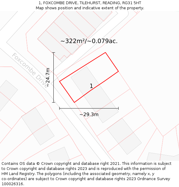 1, FOXCOMBE DRIVE, TILEHURST, READING, RG31 5HT: Plot and title map
