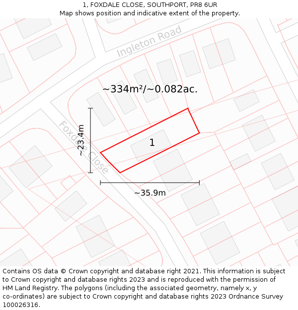 1, FOXDALE CLOSE, SOUTHPORT, PR8 6UR: Plot and title map