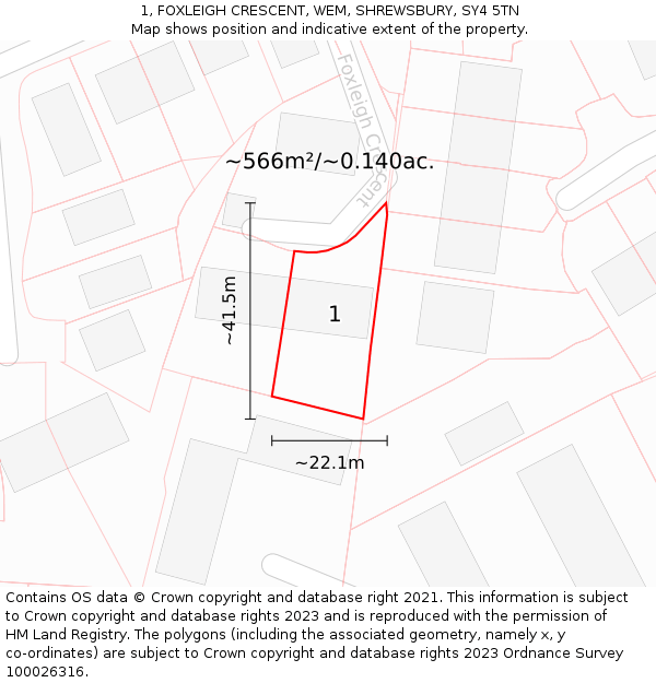1, FOXLEIGH CRESCENT, WEM, SHREWSBURY, SY4 5TN: Plot and title map